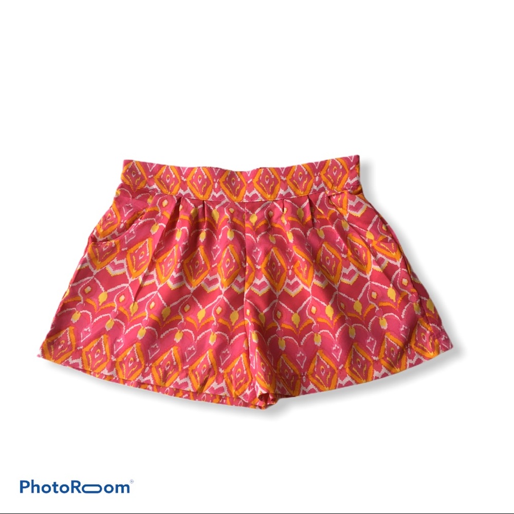 All For Color Pink Multi Color Aztec Print Shorts Size Medium Pockets High Waist